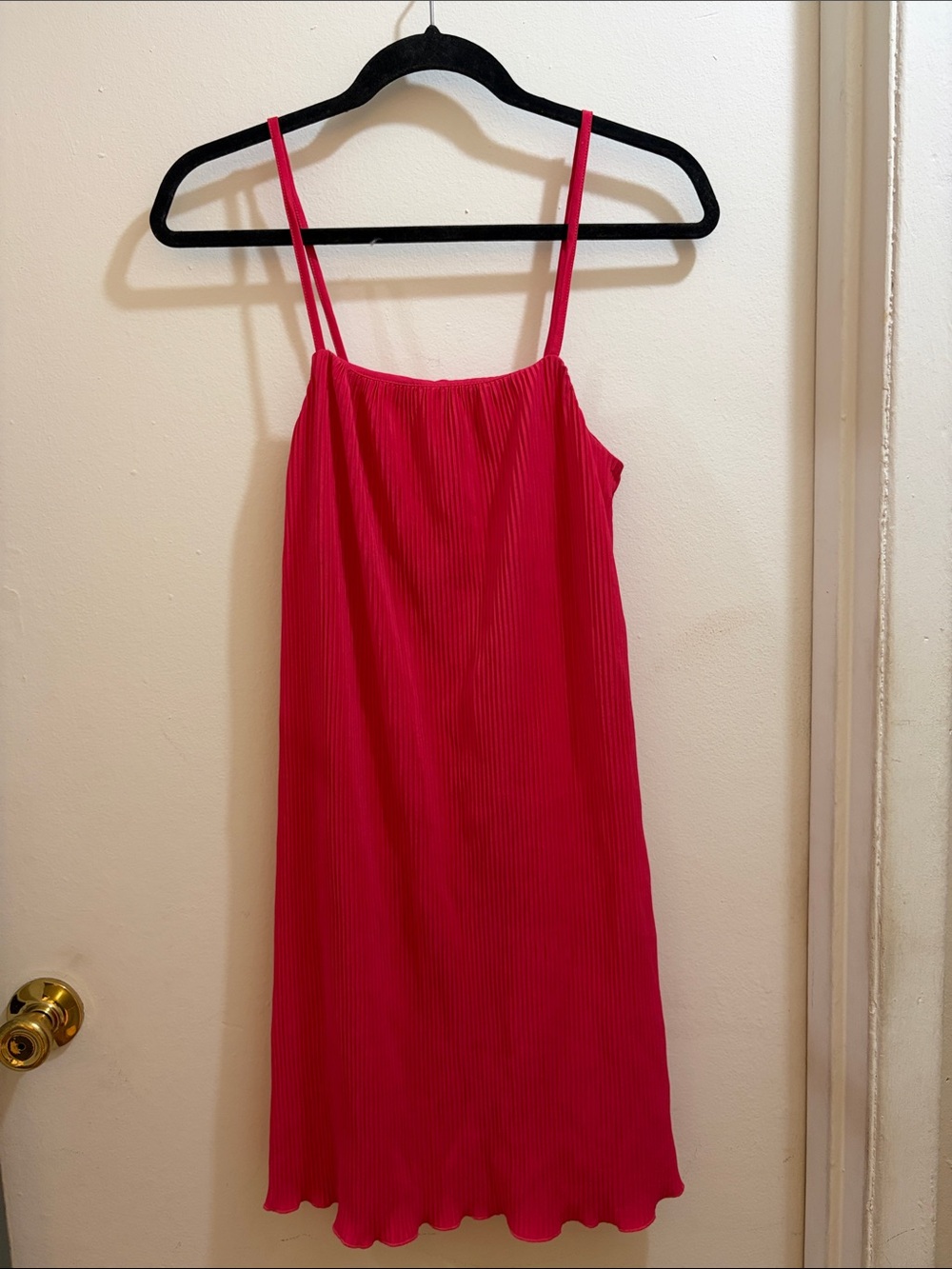 Zara Bright Pink Pleated Spaghetti-Strap Mini Dress